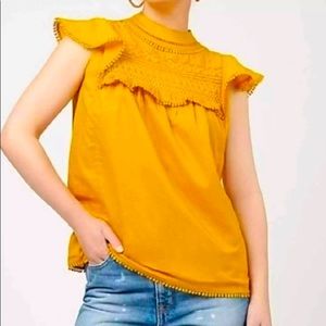 JCrew mustard Flutter sleeve blouse.